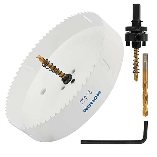 Mollom (178mm | 7") HSS M42 with 8% Cobalt BI-Metal Hole Saw with 2 Pilot Drill Bits & Arbor Smooth Cutting for PVC,Drywall,Wood,Plastic,Gypsum Board,Rubber