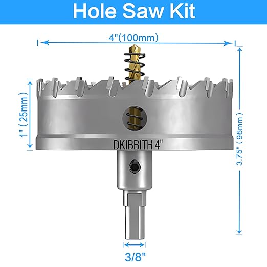 TCT Hole Saw Set, 4"(100mm) Heavy Duty Tungsten Carbide Tipped Hole Cutters for Stainless Steel Mild Steel Copper Iron Brass Plastic and More, with Titanium-Plated Pilot Drill Bits