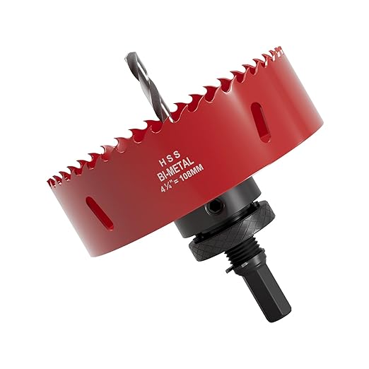 4-1/4" (108mm) Bi-Metal M42 High Speed Steel Hole Saw with Pilot Drill Bit, Smooth Cutting Edge for PVC, Drywall, Wood, Plastic, Gypsum Board, Rubber, Thin Metal