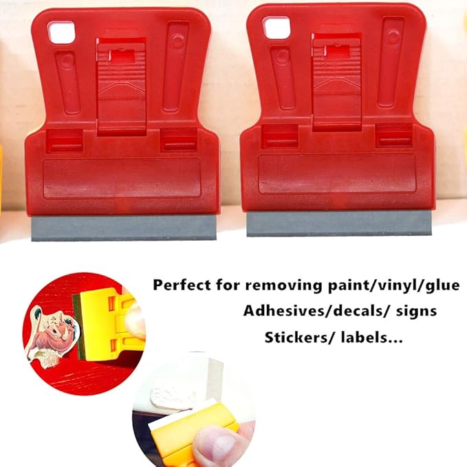 1.5 inches High Visibility Mini Razor Blade Scraper Glass Scraper Red Paint Window Scraper with 5 Metal Scraper Razor Blades 5 Dual Plastic Double Edge Razor Blades Removing Decal Stickers