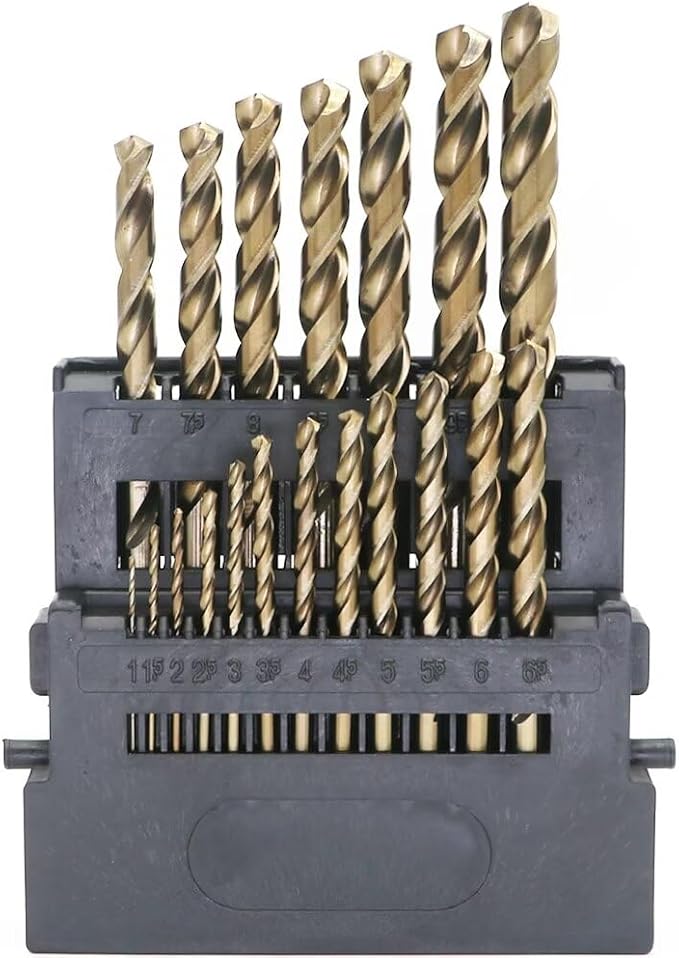 Metric Cobalt Drill Bits 1-10mm 19PCS, M35 high Speed Steel, high Hardness Straight Shank Drill, Mechanical or Hand Drill for Drilling, Suitable for Stainless Steel, Iron, Copper and Aluminum.