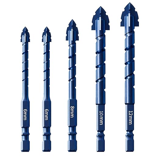 Upgraded Serrated Masonry Drill Bit Set 5PCS,Four-Flute Sawtooth Eccentric Drill Bit for Tile/Glass/Brick/Wood/Plastic, Professional Concrete Drill Bit Set