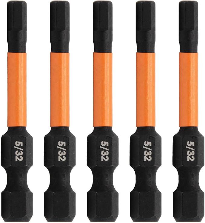 Hex 5/32" Impact Driver Bit - Railer Allen Wrench Drill Hex Bits. 1/4 Quick Release S2 Steel 2 inch 5/32" Hex Bits. (5 Pack)