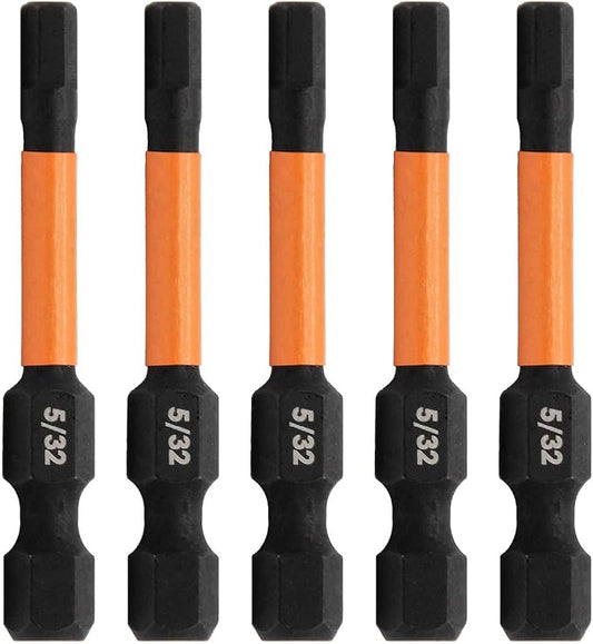 Hex 5/32" Impact Driver Bit - Railer Allen Wrench Drill Hex Bits. 1/4 Quick Release S2 Steel 2 inch 5/32" Hex Bits. (5 Pack)