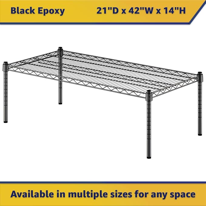 21" x 42" x 14" Black Epoxy Wire Storage Shelf, Dunnage Rack, Commercial 1 Tier Small Shelf
