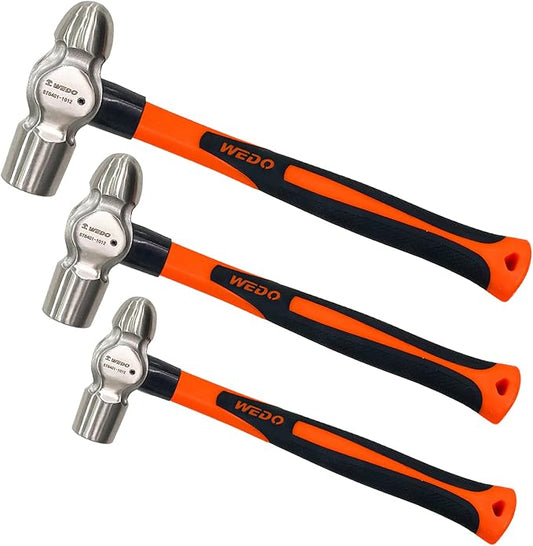 WEDO 3PCS Ball Pein Hammer Set,1.5lb+2lb+2.5lb(680g+910g+1130g),Stainless Steel Ball Peen Hammer Set With Fiberglass Handle,Die-forged,Shock-resistant,Corrosion Resistant