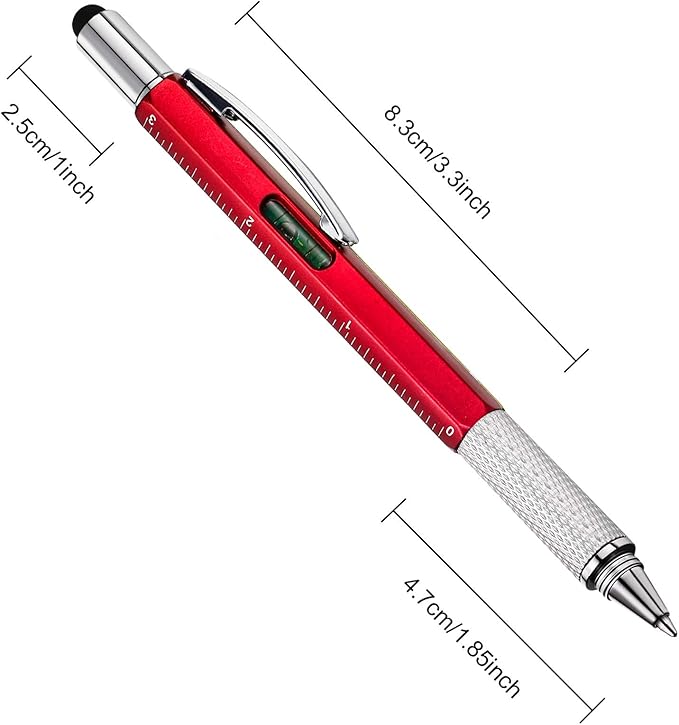 Zhanmai 8 Pcs Gift Pen for Men 6 in 1 Multitool Pen with Ruler Level Refills Screwdriver Stylus Christmas Stocking Stuffers Gift for Men Dad Husband Adults Birthday Present(Red)