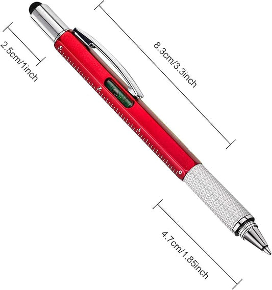 Zhanmai 8 Pcs Gift Pen for Men 6 in 1 Multitool Pen with Ruler Level Refills Screwdriver Stylus Christmas Stocking Stuffers Gift for Men Dad Husband Adults Birthday Present(Red)