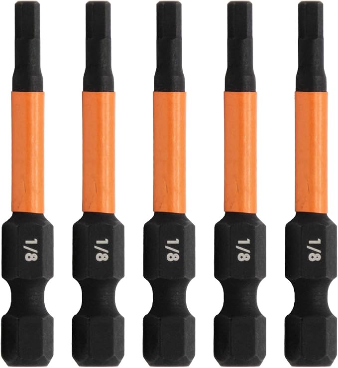 Hex 1/8" Impact Driver Bit - Railer Allen Wrench Drill Hex Bits. 1/4 Quick Release S2 Steel 2 inch 1/8" Hex Bits. (5 Pack)