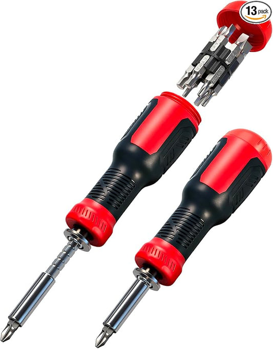 Multiuse Screwdriver 13-in-1 with Adjustable Shaft, All in One Screwdriver Set with Phillips, Flathead, Hex, Torx Security, Robertson/Square and 1/4 Nut Driver/Bit Holder