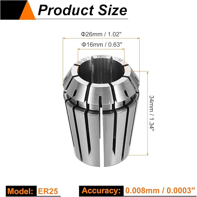 HARFINGTON Spring Collet Chuck ER25 16mm 65Mn Spring Steel Precision Router Collets for CNC Engraving Milling Lathe Tool