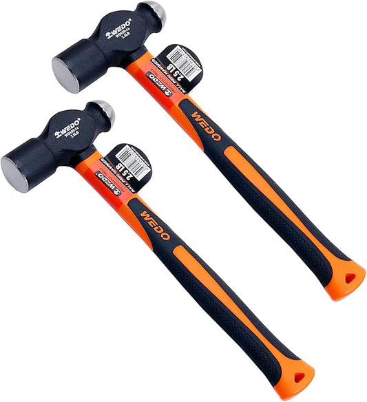 WEDO 2PCS Ball Pein Hammer Set,2.5lb+2.5lb,Fiberglass Handle,Ball Peen Hammer,Length 340mm,High Carbon Steel,Shock Resistant,Non-Slip Handle,Die-forged