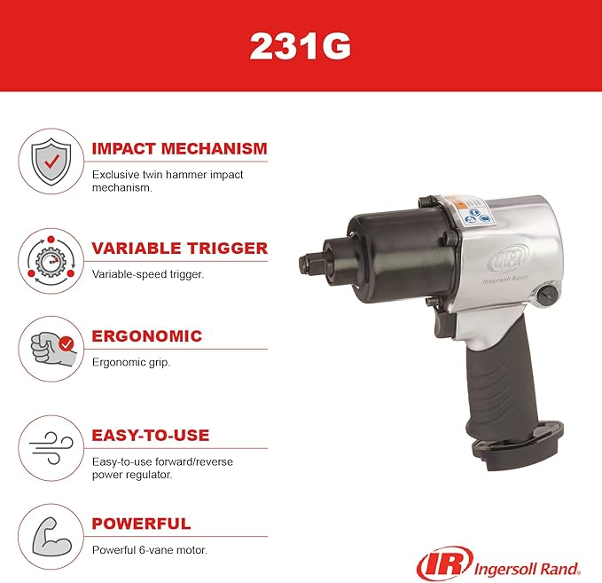 Ingersoll Rand 231G 1/2" Air Impact Wrench, 500ft-Lbs Max Torque, Pistol Grip