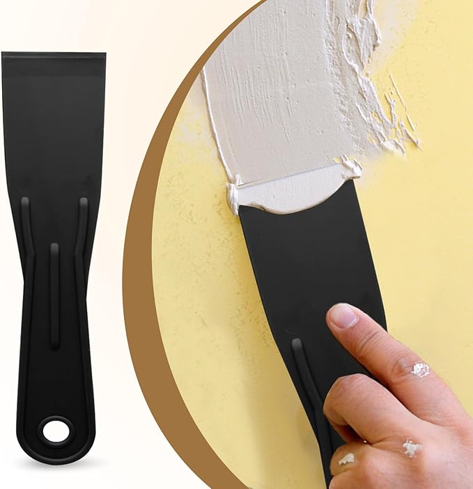 6pcs Flexible Plastic Putty Knife Set - 2 Inch Wide Scraper for Wall Repair, Spackling, Drywall Taping & Painting Projects (Black)