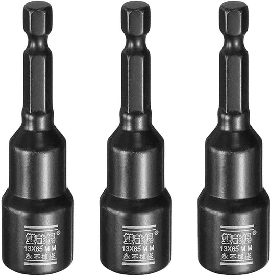 HARFINGTON 3pcs Nut Driver Drill Bit 13mm Metric Socket 1/4" Hex Shank 2.6" (65mm) Long Magnetic 6-Point Sockets Quick Change CR-V Steel Bolt Setters for Power Drill Drivers