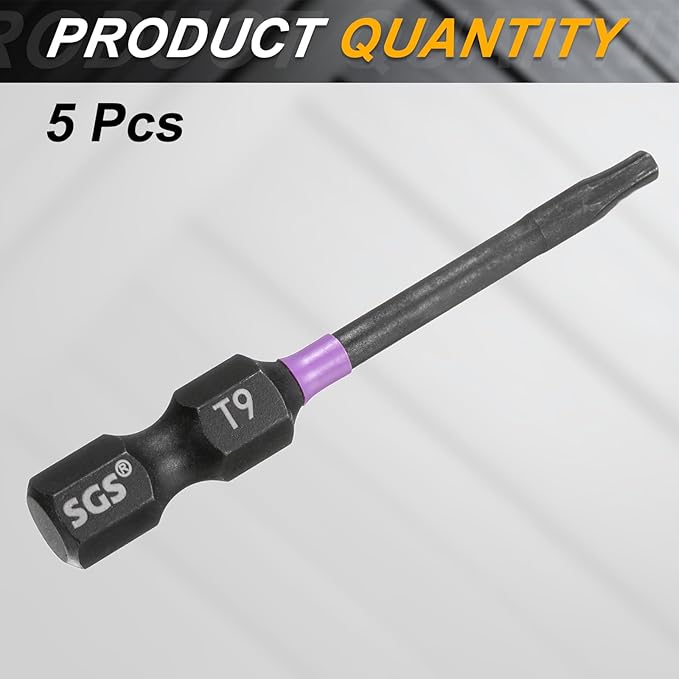 HARFINGTON 5pcs T9 Torx Head Impact Screwdriver Bits 1/4" Hex Shank 2" (50mm) Long Magnetic No Hole Tamper Proof 6 Point Star Screw Driver Drill Bits Phosphate S2 Steel Power Tools