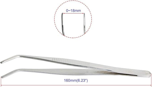 Aoje-Link 304 Stainless Steel Tweezers with Curved Serrated Tip Sewing Machine Electronic Repair Tweezers Pliers Multi-Purpose Tweezers Tool Pliers Silver 1pcs