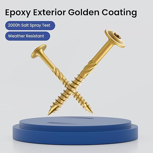 Lag Screws #14 x 7 Inch, (2.5lb, 33pcs) Heavy Duty Construction Structural Exterior Wood Timber Screws, Torx Drive Washer Head Rust Resistant Golden Epoxy Coated, with T30 Star Bit