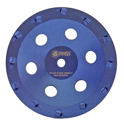 DT-CW-7-PCD-12SEG-T Threaded 7 Inch 12 Segment 1/4 Round PCD Concrete Grinding Cup Wheel Grinding, Preparation, & Removing Coating