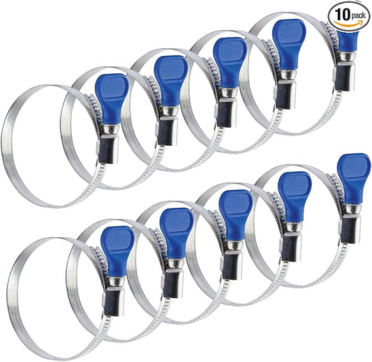 POWERTEC 70332-P2 3 Inch Key Hose Clamp, Thumb Screw Key Adjustable Stainless Steel Hose Clamps for Dust Collection, Dust Collector and Dryer Vent Hose, Pipe Clamp, RV Clamp, Worm Gear Clamp, 10 pack