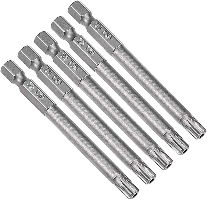 uxcell 5 Pcs T30 Magnetic Torx Screwdriver Bits, 1/4 Inch Hex Shank 3-inch Length S2 Security Tamper Proof Screw Driver Kit Tools