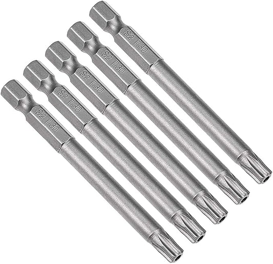 uxcell 5 Pcs T30 Magnetic Torx Screwdriver Bits, 1/4 Inch Hex Shank 3-inch Length S2 Security Tamper Proof Screw Driver Kit Tools