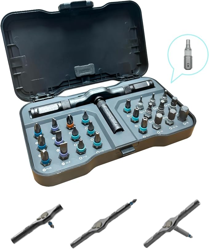 Upgraded Allen, Torx & Slotted Ratchet Screwdriver Set with Size-Marked Magnetic Bits | Easy to Identify and Store, Multi-Bit T-Handle Driver Kit for DIY & Home Repair, 24-in-1