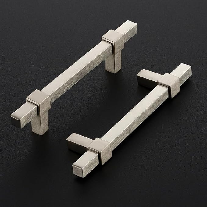 1 Pack Brushed Nickel Cabinet Handles - 3-3/4" Hole Center Cabinet Pulls Drawer Pulls Cabinet Hardware Kitchen Handles for Cabinets