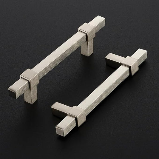 1 Pack Brushed Nickel Cabinet Handles - 3-3/4" Hole Center Cabinet Pulls Drawer Pulls Cabinet Hardware Kitchen Handles for Cabinets