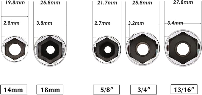 EMENTOL 5PCS 3/8" Drive Spark Plug Socket Set, CR-V, SAE and Metric, 3/8" Drive 6-Point Socket Set