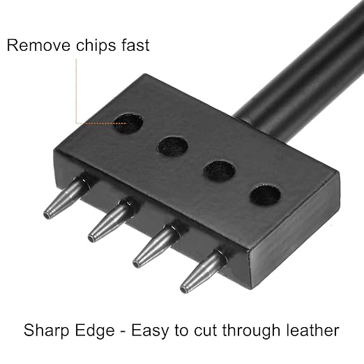 uxcell 4 Prong Leather Prong Punch Tool 8mm Steel Prong Row Round Hole Stitching Chisel for Leather Craft