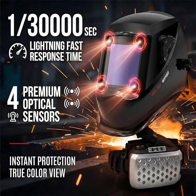 GOL-SIV Optical Grade 1111 External - Adjustment Automatic Dimming Welding Helmet with Filter - Type Air Purifying and Air Supplying Electric Respirator - High Precision Filtration for Welding Safety