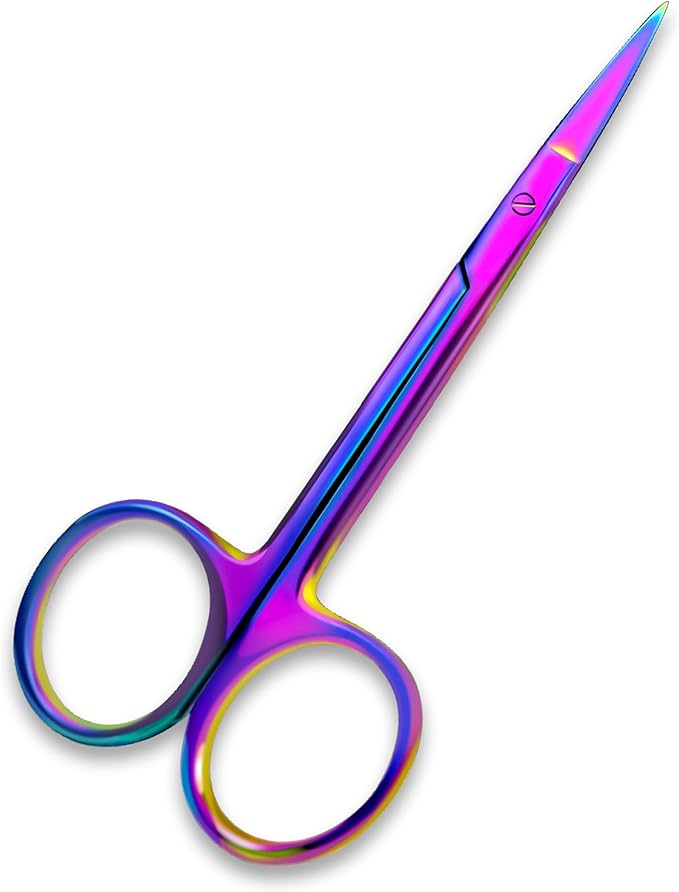 Bandage, Castroviejo, & Iris Scissors, & Kelly, & Mosquito Forceps Rainbow - Stainless Steel, DIY Crafting Scissors and Forceps Multicolors (Iris Scissors, 4.5 inches Straight)