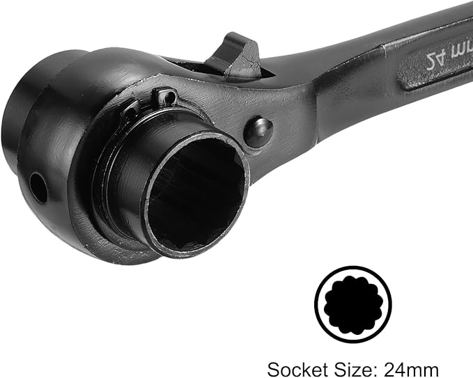 uxcell 24 x 27mm 12-Point Scaffold Podger Ratchet Spanner Ratcheting Socket Wrench Tool (Black) 2pcs