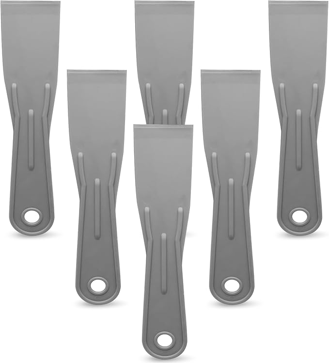 6pcs Flexible Plastic Putty Knife Set - 1.5 Inch Wide Scraper for Wall Repair, Spackling, Drywall Taping & Painting Projects (Grey)