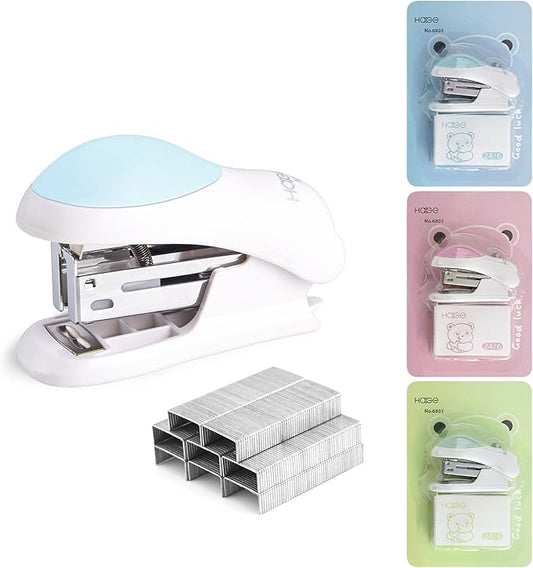 NEBURORA Mini Effortless Desktop Staplers with 400 Standard 24/6 Staples, 2-24 Sheet Capacity, Includes Built-in Staple Remover, Cute Stapler Gift for Student and Office Use, 3 Colors Options (Blue)