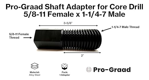 Shaft Adapter for Core Drill Hole Saw, 5/8"-11 Female Thread to 1-1/4"-7 Male Thread, for Use with Diamond Hole Saw & Diamond Core Drill Bits