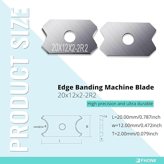 Woodworking Veneer Edge Trimmer Blades 20x12x2.0mm-2R2 2-Pcs, Chamfer Plane, Edge Banding Cutter, Manual Planer Blade, Burr Scraper for Board & Wood Surfaces (20x12x2-2R2, 2-PCS)