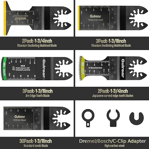 40PCS Multitool Blades kit Includes Titanium Multi Tool Blades Use in Wood Plastics Metal Cutting Removing Oscillating Blades with Quick Release Ideal Oscillating Tools Name Brands Replacement Blades