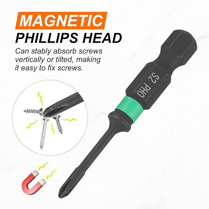 HARFINGTON #0 Impact Phillips Screwdriver Bit PH0 1/4" Hex Shank 2" (50mm) Length 0.08" Rod Magnetic Cross Head Drill Bits S2 Steel Industrial Screw Drivers for Impact Power Tools