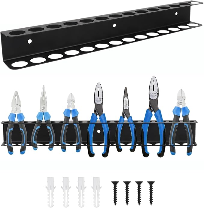 Screwdriver Organizer, Carbon Steel Screwdriver Holder, Garage Tool Organizer Wall Mount for Pliers, Wrenches & Nut Driver, Utility Storage Rack for Workspace, Workshop, Shed (15.7?섃셂/14 Holes)