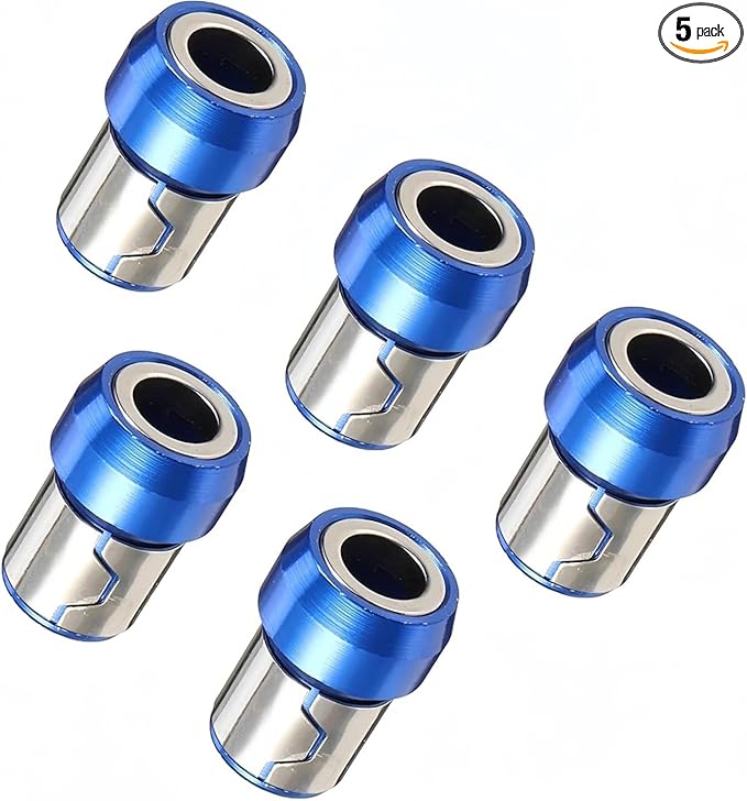 5pcs 1/4 Inch Magnetic Screw Ring Metal Bit, Magnetic Ring for 6.35mm Shank Drill Bit Magnet Powerful Ring Removable for Hex Screwdriver and Power Bits