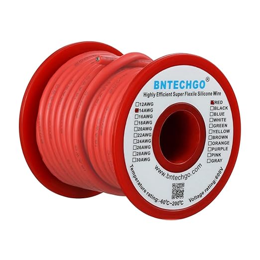 BNTECHGO 14 Gauge Silicone Wire Spool 25 ft Red Flexible 14 AWG Stranded Tinned Copper Wire