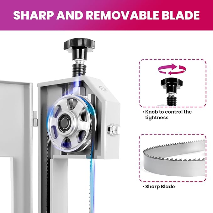 1500w Electric Meat Bone Saw, Stainless Steel Tabletop Meat Bandsaw for Butchering, Cutting Thickness 0.8-7.1 Inches, Commercial Frozen Meat Cutting Machine with 6 Blades, Workbeach 19.3 "x 15.35"