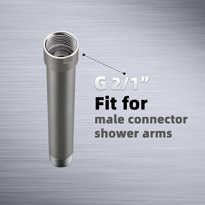 Shower Head Extension Arm 8 Inches, Shower Arm Extender for Rain and Handheld Shower Head, Solid Stainless Steel Straight Bathroom Extension Arm,Female to Male NPT 1/2 Inch, Brushed Nickel