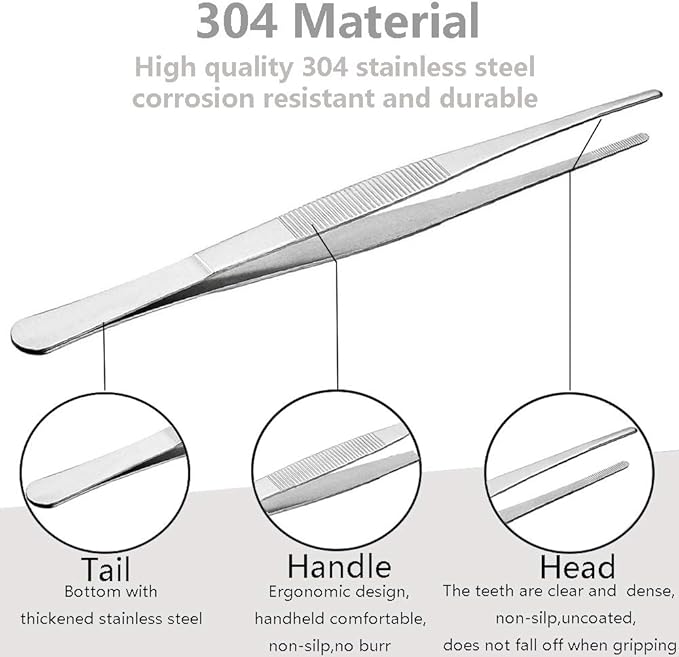 Gutsdoor Kitchen Tweezers Stainless Steel Tongs with Precision Serrated Tips for Cooking and Medical (12 Inch Straight)