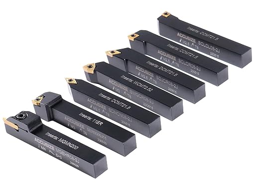 Accusize Industrial Tools 1/2'' Shank 7pc Indexable Carbide Turning Tool Set with 10 Extra TiN?멌oated Inserts, 2387??004PLUS