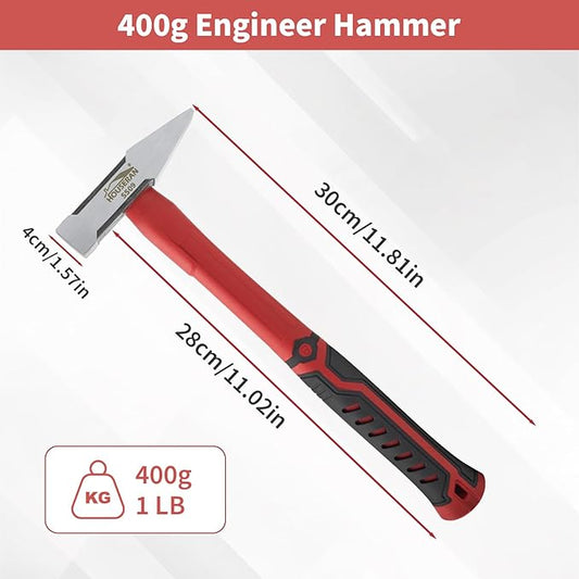 Engineer Hammer, Sheet Metal Hammer 400g, Cross Peen Hammer With Non-slip Rubber Grip For Construction, Gardening, Home Improvement