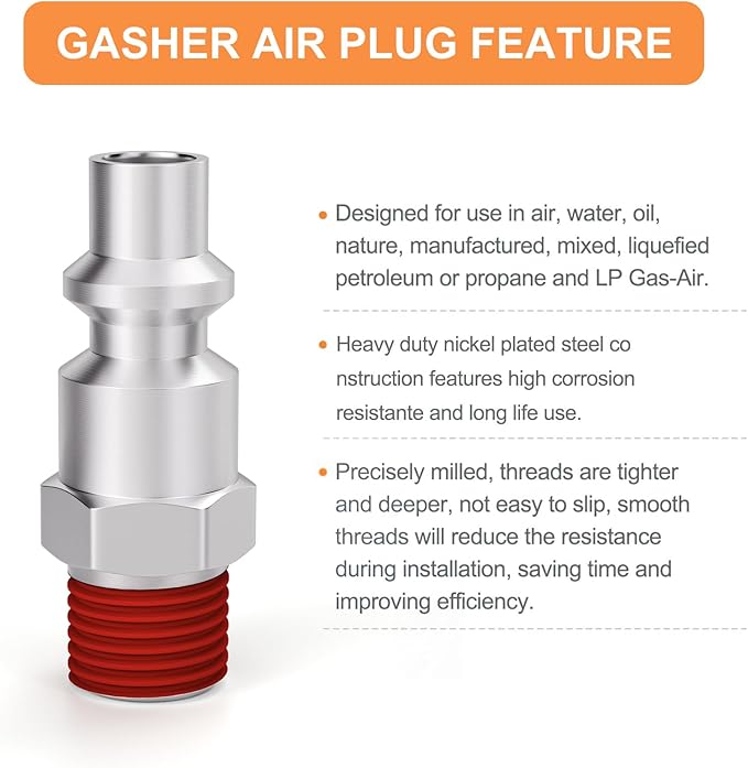 GASHER 3/8 Inch Body Size, M-Type Plug, 1/4 Inch Male Pneumatic Plugs(20-Pack)