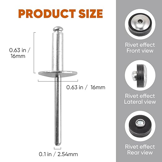 ALLCLEAN (100 pcs) 3/16 * 5/8" Large Flange Open End Aluminum Blind Rivets,4.8 * 16 Pop Blind Rivet
